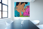 " Kiss " Popart 100x100x4cm Acryl Leinwand auf Museumsrahmen
