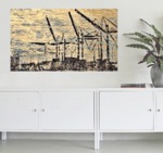 " Am Hafen " Acryl / Goldlack auf Stahl   