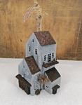 T22 Holzhaus mit Rostpatina & Glaseinsatz H 27cm B 14cm T 15cm